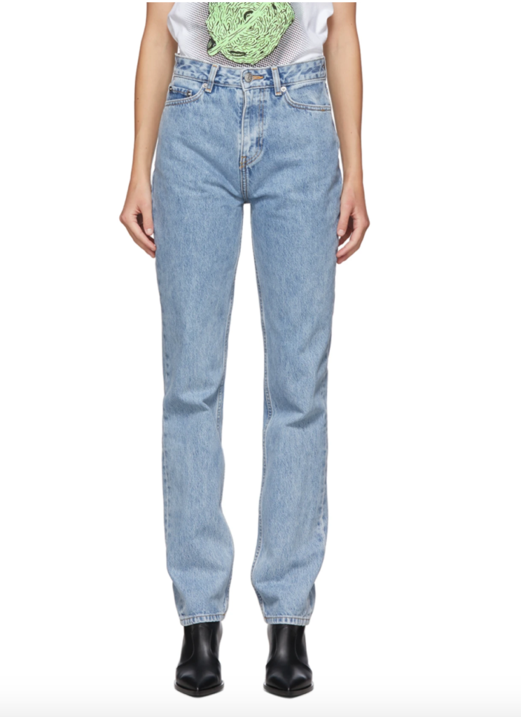 Ganni Sale, Ganni On sale, GANNI Blue Washed High-Waisted Jeans, Ganni Ssense, Ssense Ganni, ganni denim, ganni jeans